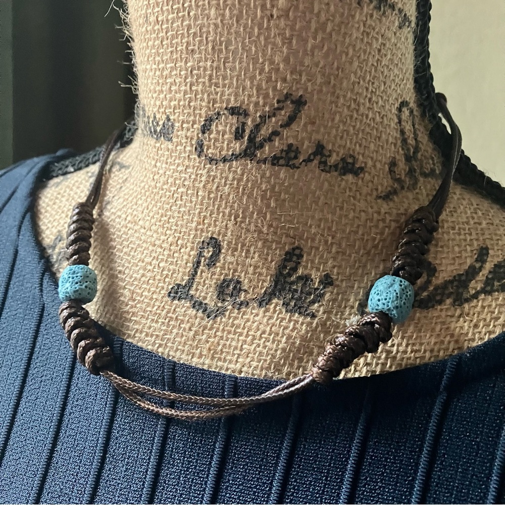 Leather and blue lava stone necklace